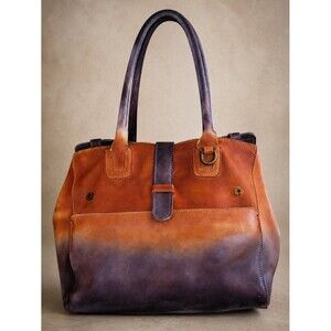 Vintage Old Trend Genuine Leather Tote Handbag Two-Tone Brown Distressed